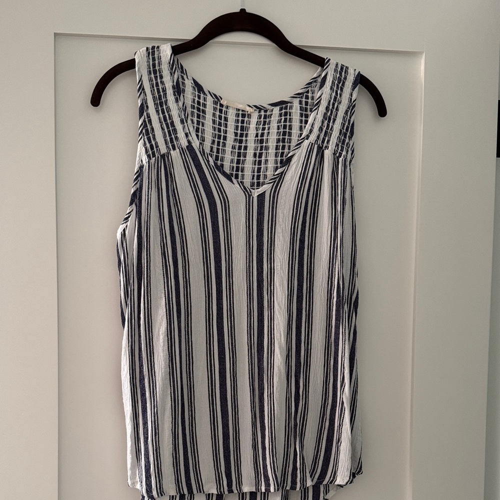 Navy and White Striped Sleeveless Tank Top